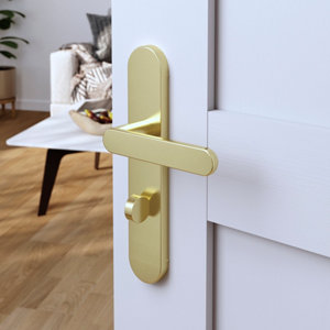 Poignée de porte "Marick" avec serrure à condamnation - Effet laiton - Entraxe adaptable 165-195 mm