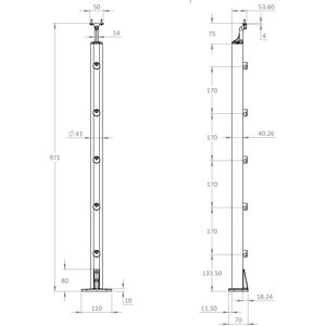 Poteau à plat aluminium noir "Jorun" ⌀4,3 cm x H. 97,1 cm
