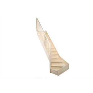 Escalier 1/4 tournant gauche prémonté sapin + rampe "Elma"