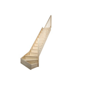 Escalier 1/4 tournant droit prémonté sapin + rampe "Elma"