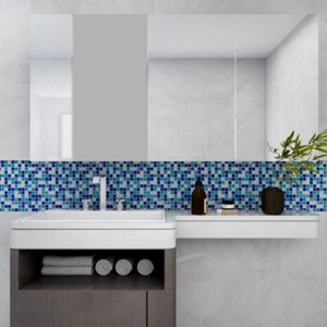 Mosaïque verre piscine mix bleu 32,7 x 32,7 cm