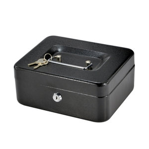 Caisse à monnaie moyenne acier robuste noir 20x15x9 cm avec serrure à clé