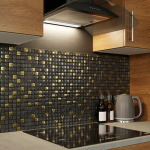 Mosaique "ODILE" noire et dorée - l.30 x L.30 cm.