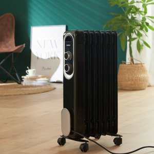 Radiateur à bain d'huile rétro 1500W noir - H. 52cm x l. 20cm
