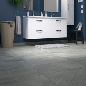 Carrelage de sol intérieur "Gary" gris anthracite - l. 31 x L. 62 cm