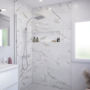 Carrelage mural "DALIE" blanc et doré - l.30 x L.60 cm