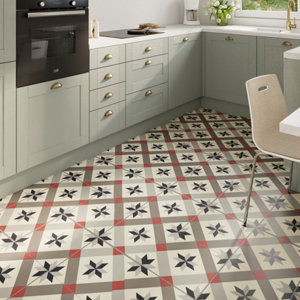 Dalle PVC clipsable "Eliza" à motifs géométriques gris et rouges - L. 61cm x - L. 30,5cm