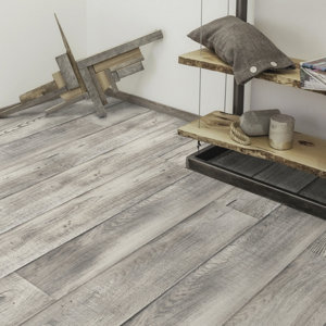 Sol stratifié à clipser aspect chêne gris "Cabana" - L. 138,3 x l. 19,3 cm x Ép. 7 mm