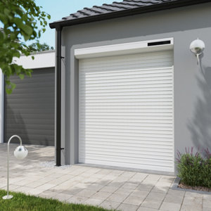 Volet roulant solaire motorisé aluminium blanc 215 x 180 cm