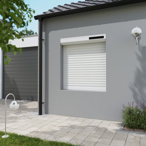Volet roulant solaire motorisé aluminium blanc 135 x 120 cm