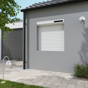 Volet roulant solaire motorisé aluminium blanc 125 x 120 cm