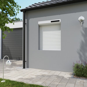 Volet roulant solaire motorisé aluminium blanc 125 x 100 cm