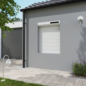 Volet roulant solaire motorisé aluminium blanc 135 x 100 cm