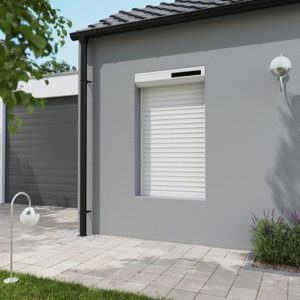 Volet roulant solaire motorisé aluminium blanc 155 x 90 cm