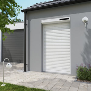 Volet roulant solaire motorisé aluminium blanc 215 x 120 cm