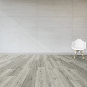 Sol stratifié à clipser gris "Carolina" AC4  L.138,3 x Larg. 19,3 cm. Ép. 8 mm.