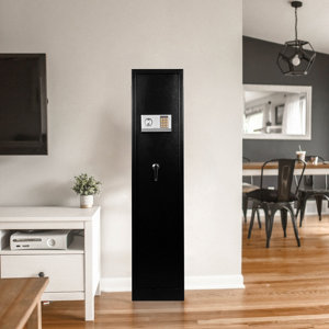 Armoire à fusils noire avec porte à serrure électronique et 5 pênes en acier