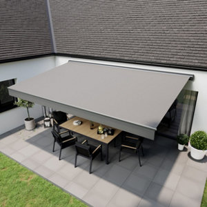 Store banne motorisé gris - 5 x 3 m avec semi-coffre