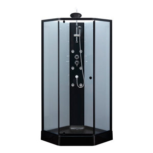 Cabine de douche hydromassante pentagonale 85 x 85 cm noir & grise