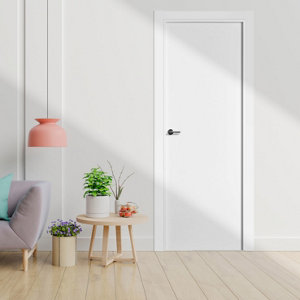 Bloc porte MDF blanc mat poussant gauche ULLA - H. 204 x l. 73 x ep. 4 cm