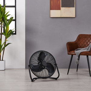 Ventilateur industriel noir 45 cm avec fonction inclinaison et 3 vitesses, métal/plastique