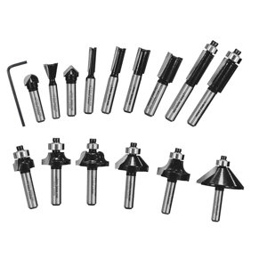Coffret 15 fraises défonceuse carbure de tungstène tige 8 mm pour bois avec mallette