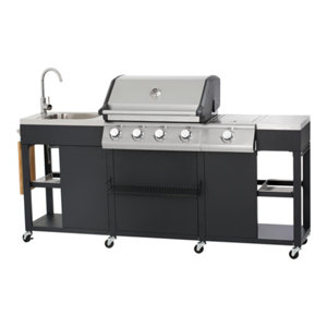 Cuisine extérieure en acier inoxydable gaz butane - l. 209 x L. 56 x H. 127 cm.