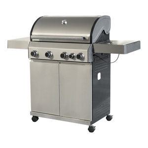 Barbecue en inox 4 feux - L. 142 x P. 52 x H. 115 cm.