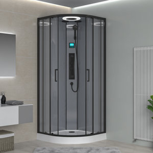 Cabine de douche noire bluetooth avec ventilation, éclairage led, porte coulissante SMART - 90 x 90 cm