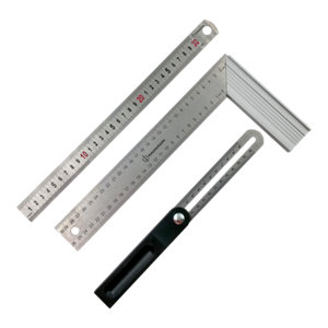 Lot de 2 équerres 300 et 250 mm et 1 règle 300 mm en acier inoxydable
