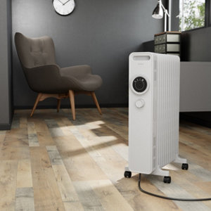 Radiateur bain d'huile 3 niveaux de chauffe blanc 2500 W - 64x45x24 cm