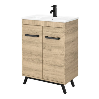 Meuble sous vasque bois Ladoga  L. 60 x  H. 81 x P. 36 cm
