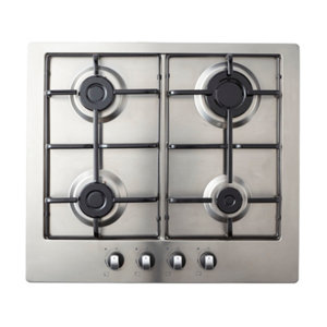 Plaque de cuisson gaz inox à 4 zones - L. 58 x P. 49 cm