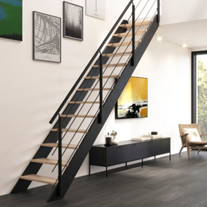 Escalier droit + rampe bois et métal "Sanson"