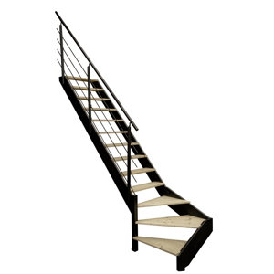 Escalier 1/4 tournant gauche + rampe bois et métal "Sanson"