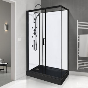 Cabine de douche hydromassante noire et blanche - L. 120 x l. 80 x H. 225 cm