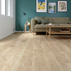 Sol stratifié à clipser aspect mat marron  chêne clair "Jaco" L. 128,6 x l. 19,4 cm x Ép. 8 mm