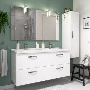 Meuble sous vasque double à suspendre blanc "Aruna" L. 120 x H. 55 x P.45 cm