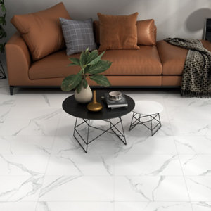 Carrelage de sol intérieur "PUNE MARBRE" blanc 30 X 60 cm