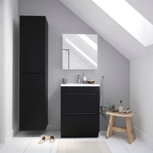 Meuble sous vasque à poser noir mat "Idalie" L. 60 x H. 82 x P. 45 cm