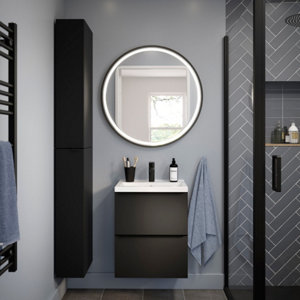 Meuble sous vasque à suspendre noir mat "Idalie" L. 50 x H. 60 x P. 36 cm