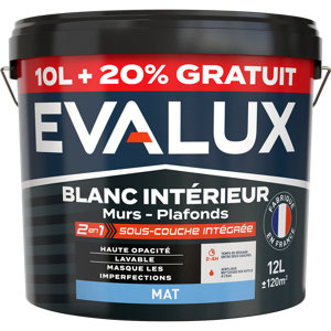 Peinture blanche intérieure 2 en 1 sous couche intégrée mat 10 L + 20% gratuit