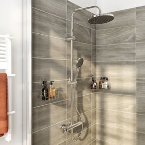 Colonne de douche mécanique chrome ODALIA - Dim. H. 117, l. 28,6, P. 33,5 cm