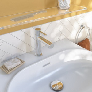 Mitigeur lave-main acier inox chromé débit 5 L/min - H. 13,8 cm