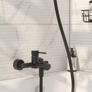 Mitigeur bain/douche mécanique EDELIE N" noir mat acier inoxydable 168x110x187 mm