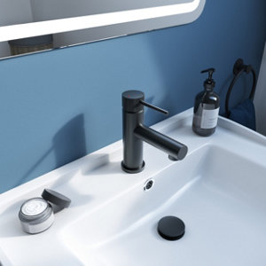 Mitigeur lavabo EDELIE en acier inox mat noir hauteur 16,4 cm profondeur 15,1 cm