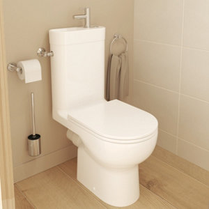 Pack wc a poser avec lave main CALICIA sans bride et vortex sortie horizontale - Dim : h.88,5 x l.37 x p.63,5 cm