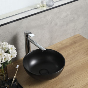 Vasque à poser céramique ronde noir mat HALVINA - Diam. 33 cm hauteur 14 cm