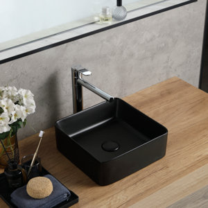 Vasque à poser céramique carré noir mat ALVINE - 34,2x12x34,2 cm