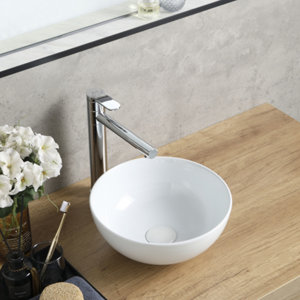 Vasque à poser céramique ronde blanc brillant HALVINA - Diam. 33 cm, hauteur 14 cm